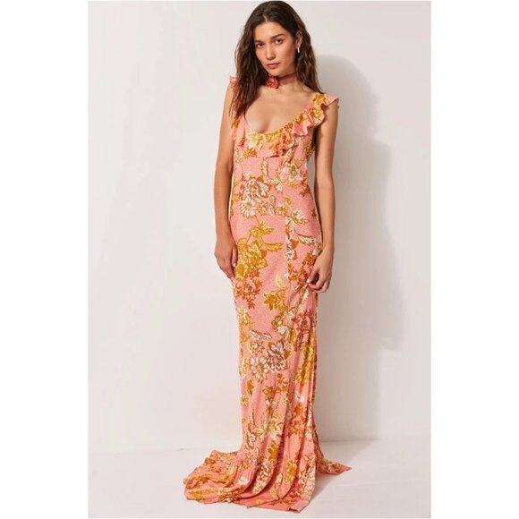 Free People Remind Me Floral Maxi Slip Dress Coral Combo NWT - Picture 1 of 9